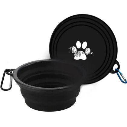 Custom 350ml Collapsible Pet Bowl with Carabiner - Black 