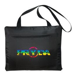 Black/Gray Custom Logo Game Day Stadium Blanket with Self Tote