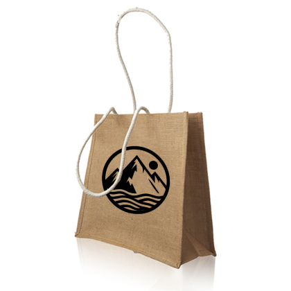 Custom Jute Bags with Rope Handle - Natural Side View Custom Jute Bags with Rope Handle - Natural Side View