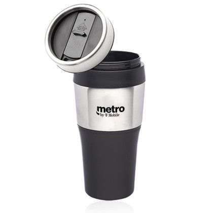 Custom 16 oz Insulated Plastic Travel Mugs - Stainless Steel Open Cap