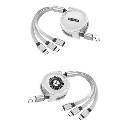 Custom 3-in-1 Retractable Cable for iPhone and Samsung - White