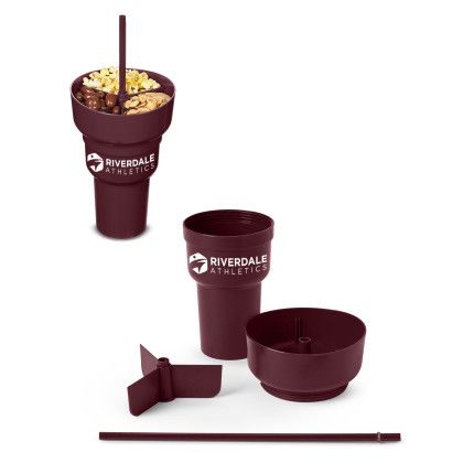 Custom Team 365 1L Recycled PP Stadium Tumbler with Snack Bowl - Sport Maroon Open View  