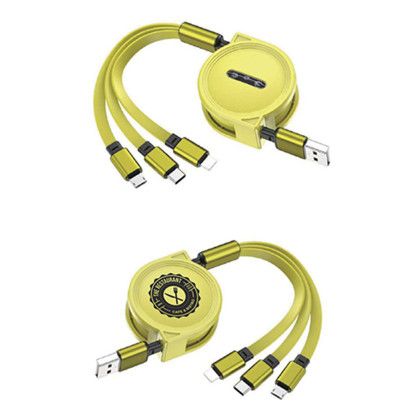 Custom 3-in-1 Retractable Cable for iPhone and Samsung - Yellow