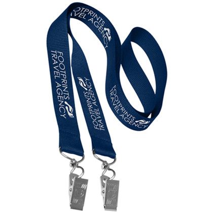 Custom 0.75" Double Ended Polyester Lanyard - Navy Blue 