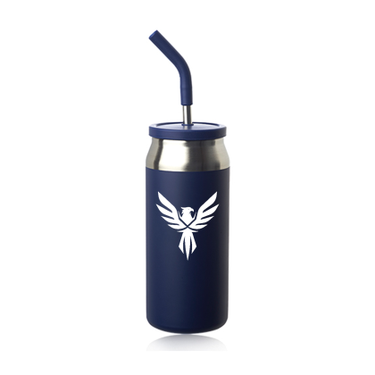 Custom 22 oz Sydney Can Shaped Tumbler with Silicone Lid and Straw - Navy Blue 