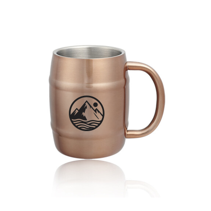 Custom 14 oz Copper Coated Stainless Steel Moscow Mule Barrel Mugs