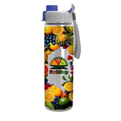 Custom 24 oz. Slim Fit Bottle with Quick Snap Lid - Digital - Clear With Blue Lid