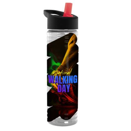 Custom 24 oz. Slim Fit Bottle with Flip Straw - Digital - Clear With Black-Red Lid 