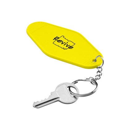 Custom Recycled ABS Motel Keychain - Yellow In Use 