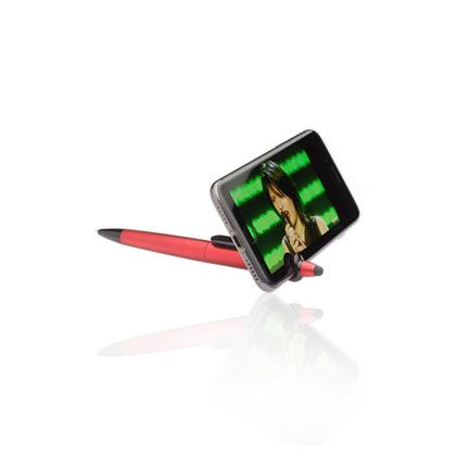 Custom 3-in-1 Plastic Pens with Stylus and Cell Stand - Lifestyle