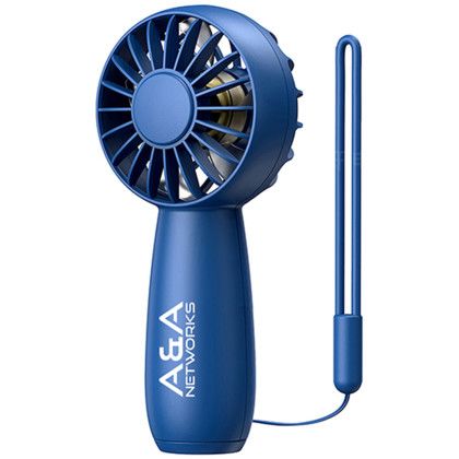 Custom Portable Handheld Fan with Lanyard - Blue
