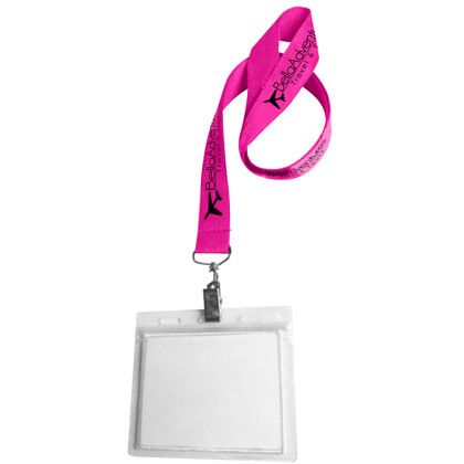 Custom 0.75" Lanyard Screen Printed with Badge Holder - Hot Pink