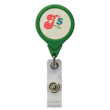 Custom No-Twist Round Retractable Badge with Bulldog Clip - Green