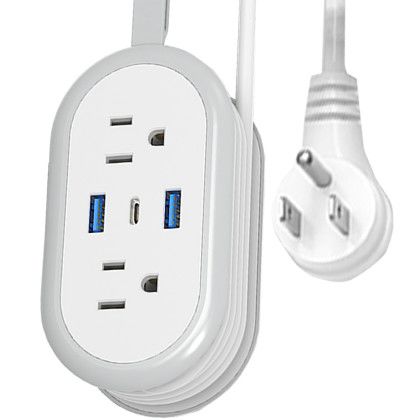 Custom Small Travel Power Strip with 4Ft Extension Cord - White With Plug