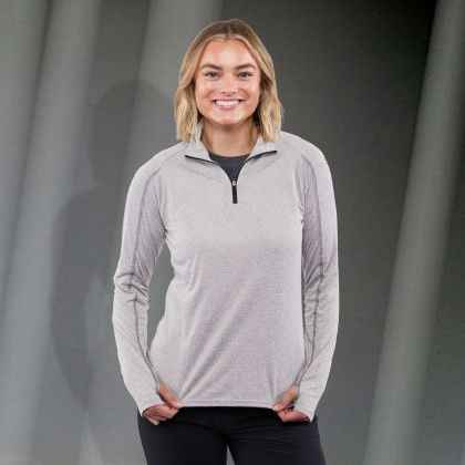 Custom Women's TAZA Performance Knit Quarter Zip with Thumb Holes - Silver 