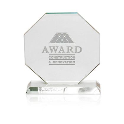 Custom Octagon Glass Awards - Clear With Green Front View