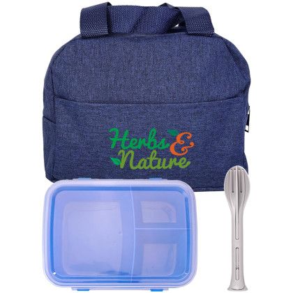 Custom Handy Heathered Lunch To Go Set - Blue