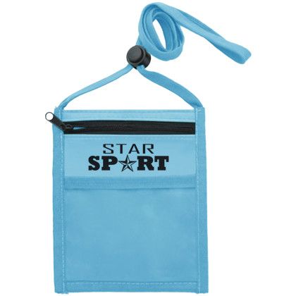 Custom Nylon Pouch with Front Zipper Pocket - Light Blue 