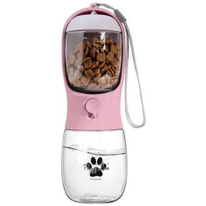 Custom 10 oz Pet Water Bottle with Food Container - Pink