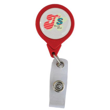 Custom No-Twist Round Retractable Badge with Bulldog Clip - Red