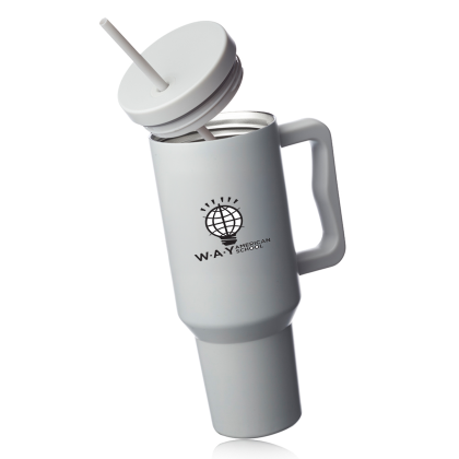 Custom Madison 40 oz Tumbler with Handle and Straw Lid - Ash Straw Lid 