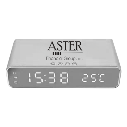 Custom 10W Wireless Charger with LED Alarm Clock - Silver