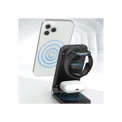 Custom 3-in-1 Wireless Charging Stand - Black Lifestyle
