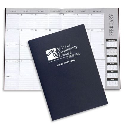 Custom Academic Monthly Desk Planners - Leatherette - Navy Blue