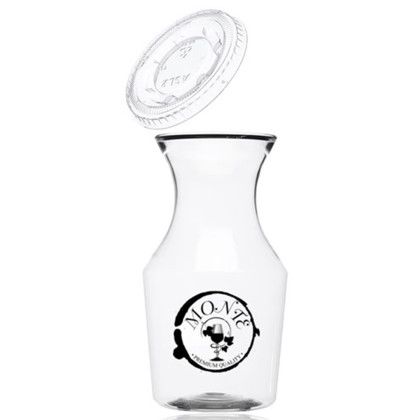 Custom Reserv 12 oz.Plastic Disposable Wine Carafe With Lid - Clear Open Lid 