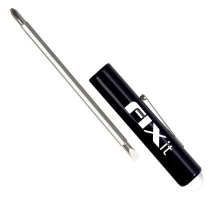 Custom Jumbo Pocket Screwdriver - Rev. 3/16" Flat Tip 1 PLP Blade/Button Top - Black