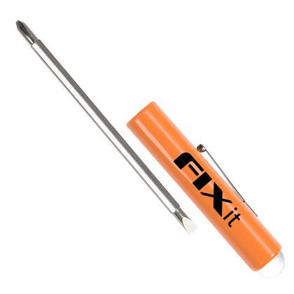Custom Jumbo Pocket Screwdriver - Rev. 3/16" Flat Tip 1 PLP Blade/Button Top - Orange 