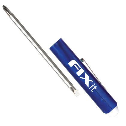 Custom Jumbo Pocket Screwdriver - Rev. 3/16" Flat Tip 1 PLP Blade/Button Top - Metallic Blue 