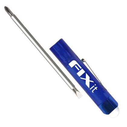 Custom Jumbo Pocket Screwdriver - Rev. 3/16" Flat Tip 1 PLP Blade/Button Top - Translucent Blue 