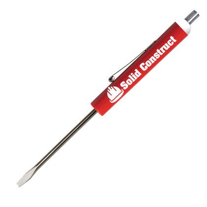 Custom Pocket Screwdriver - 1/8" Flat Tip Blade Magnet Top - Red 