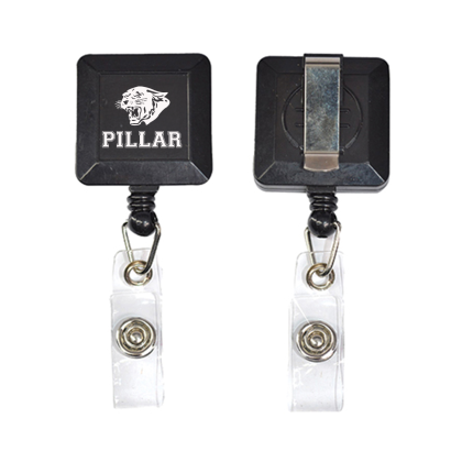 Custom Square Retractable Badge Reel with Belt Clip - Black 