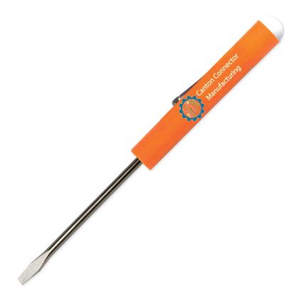 Custom Pocket Screwdriver 1/8" Flat Tip Blade w/Button Top - Orange