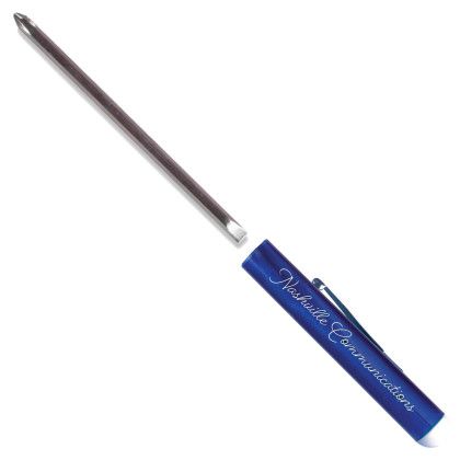 Custom Pocket Screwdriver - Rev 1/8" Flat Tip 0 Phillips Blade w/Button Top - Metallic Blue 