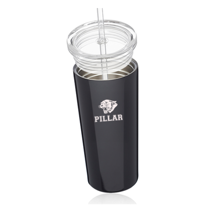 Custom 16 oz Mira Stainless Steel Tumblers with Straw - Black Open Cap View
