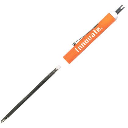Custom Pocket Screwdriver - Rev. 1/8" Flat Tip 0 PLP Blade/Valve Stem Top - Orange 