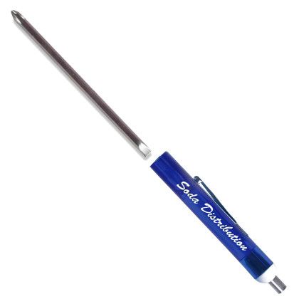 Custom Pocket Screwdriver - Rev. 1/8" Flat Tip 0 Phillips Blade/Magnet Top - Translucent Blue 