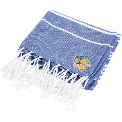 Custom 100% Recycled Cotton Beach Blanket With Tassel Fringe - Blue 