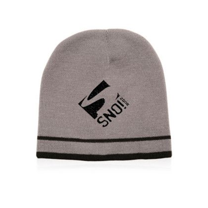 Custom Acrylic Knit Beanies with Double Stripe - Gray With Black