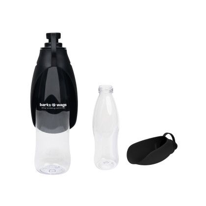Custom 21 Oz. Recycled Pet Water Bottle & Dispensing Bowl - Clear With Black 