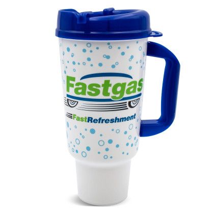 Custom 32 oz Double Wall Insulated Travel Car Mug - Clear With Dark Blue 