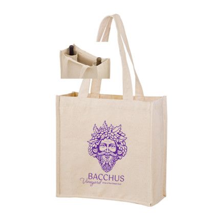 Custom Heavyweight Cotton Tote Bag with 2 Bottle Holders - Natural 