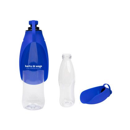 Custom 21 Oz. Recycled Pet Water Bottle & Dispensing Bowl - Clear With Blue 