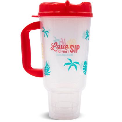 Custom 32 oz Double Wall Insulated Travel Car Mug - Clear With Red 