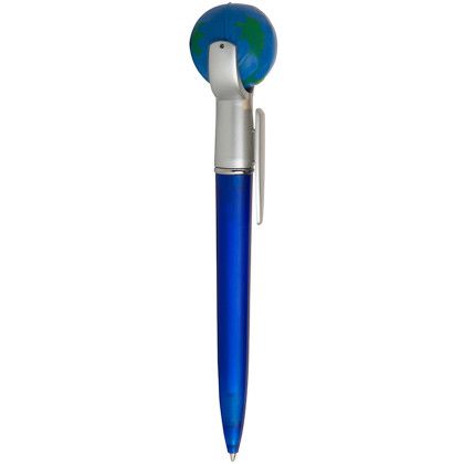 Custom Earth Squeeze Top Pen - Blue - Side View