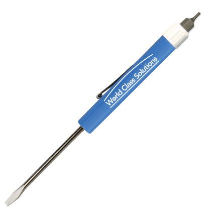Custom Pocket Screwdriver - 1/8" Flat Tip Blade w/Hex Bit Top - Bright Blue