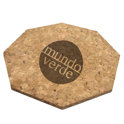 Custom Cork Coaster - Octagon - Laser Engraved - Natural Wood Top View